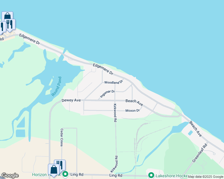 map of restaurants, bars, coffee shops, grocery stores, and more near 1358 Beach Avenue in Rochester