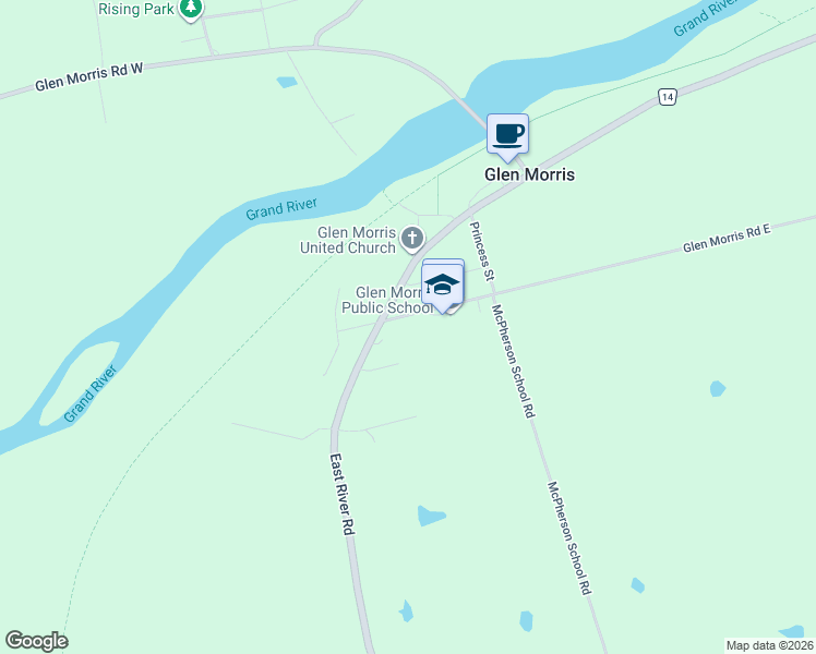 map of restaurants, bars, coffee shops, grocery stores, and more near 543 Glen Morris Road East in Glen Morris