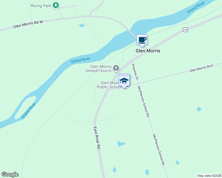 map of restaurants, bars, coffee shops, grocery stores, and more near 543 Glen Morris Road East in Glen Morris