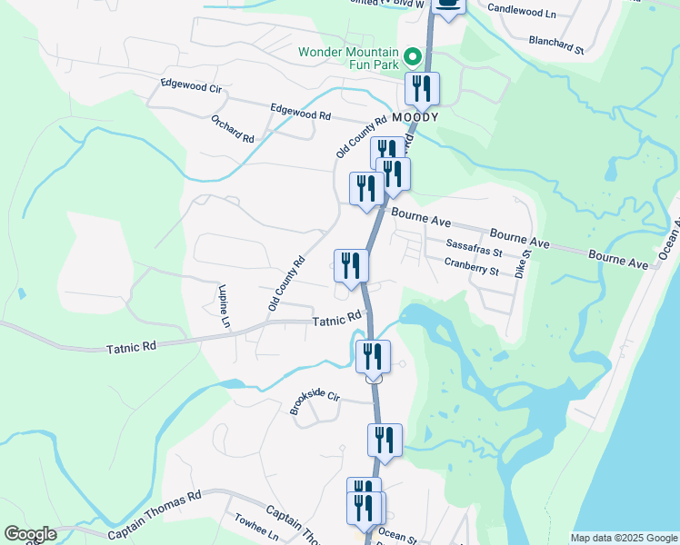 map of restaurants, bars, coffee shops, grocery stores, and more near 68 Post Road in Wells