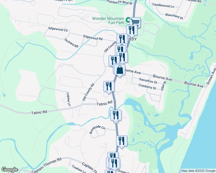 map of restaurants, bars, coffee shops, grocery stores, and more near 68 Post Road in Wells