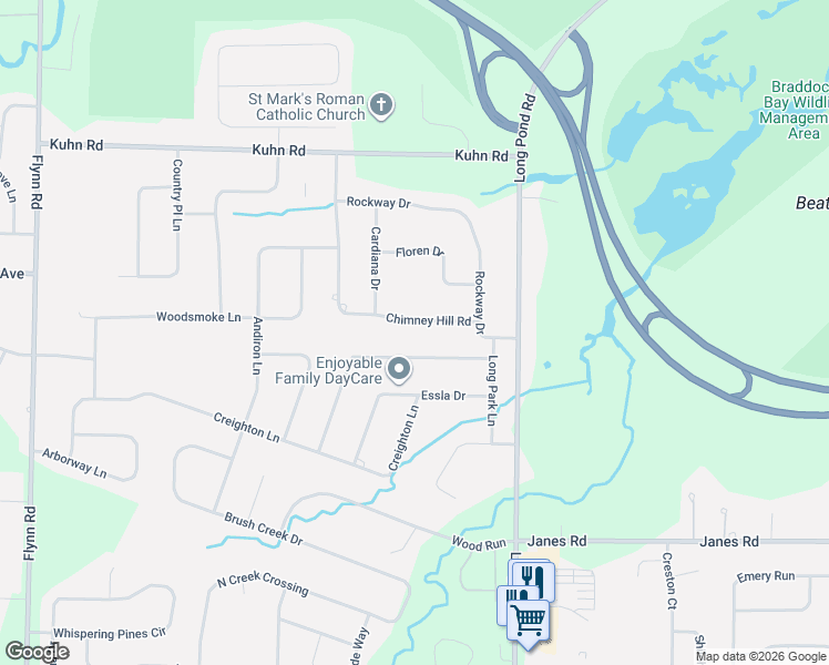 map of restaurants, bars, coffee shops, grocery stores, and more near 255 Chimney Hill Road in Rochester
