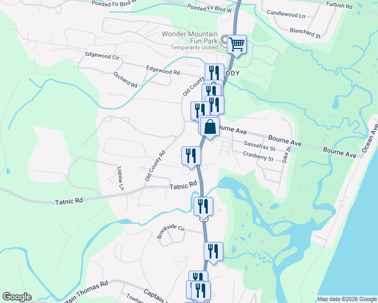 map of restaurants, bars, coffee shops, grocery stores, and more near 68 Post Road in Wells