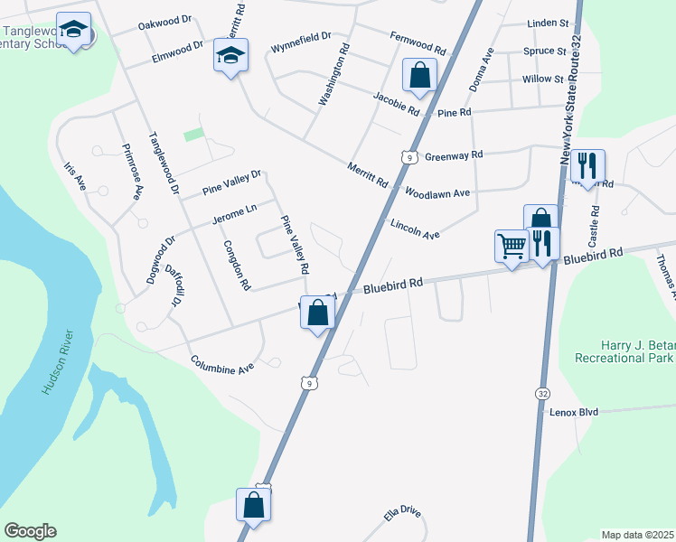 map of restaurants, bars, coffee shops, grocery stores, and more near 1 Pine Valley Drive in South Glens Falls