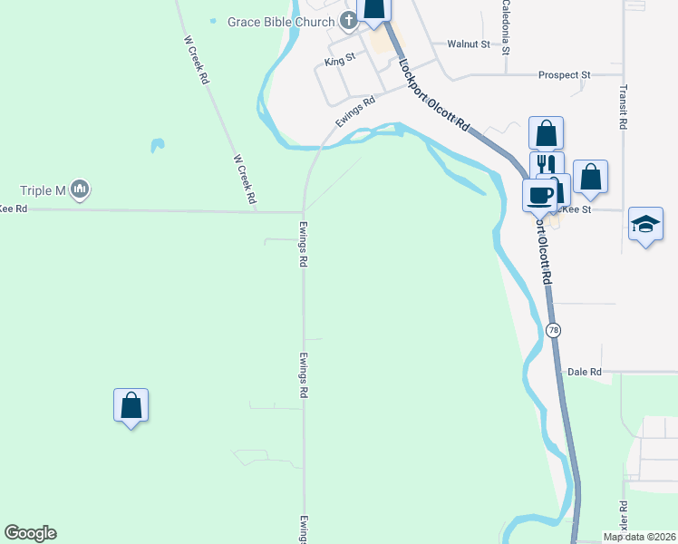 map of restaurants, bars, coffee shops, grocery stores, and more near 2901-2947 Ewings Road in Newfane