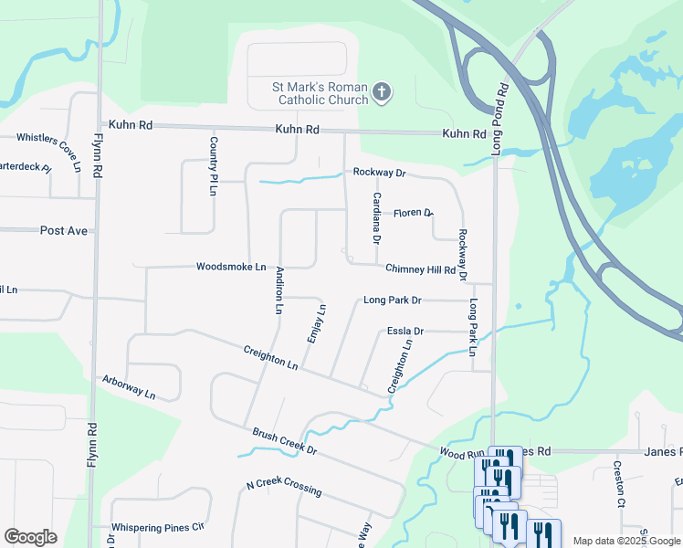 map of restaurants, bars, coffee shops, grocery stores, and more near 175 Chimney Hill Road in Rochester