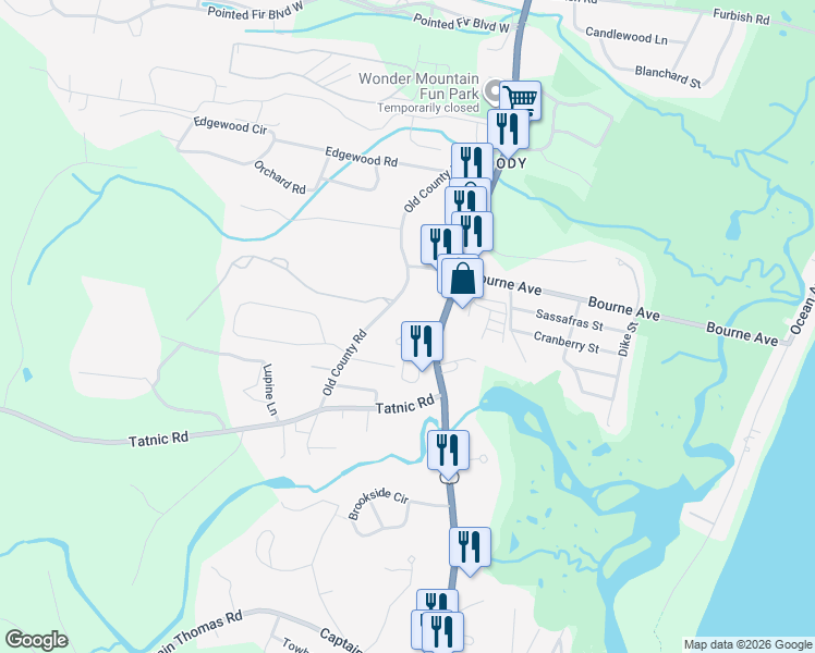 map of restaurants, bars, coffee shops, grocery stores, and more near 68 Post Road in Wells