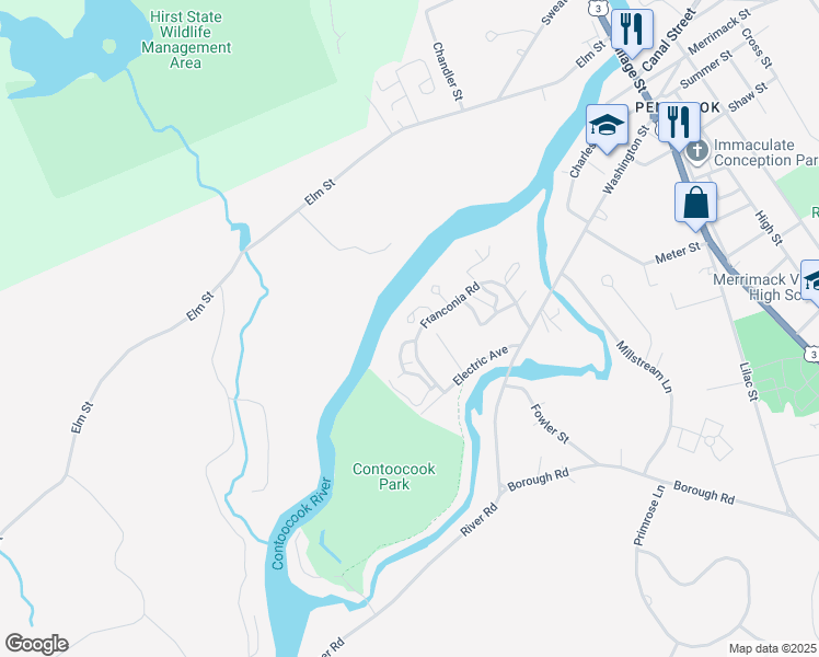 map of restaurants, bars, coffee shops, grocery stores, and more near 68 Great Falls Drive in Concord