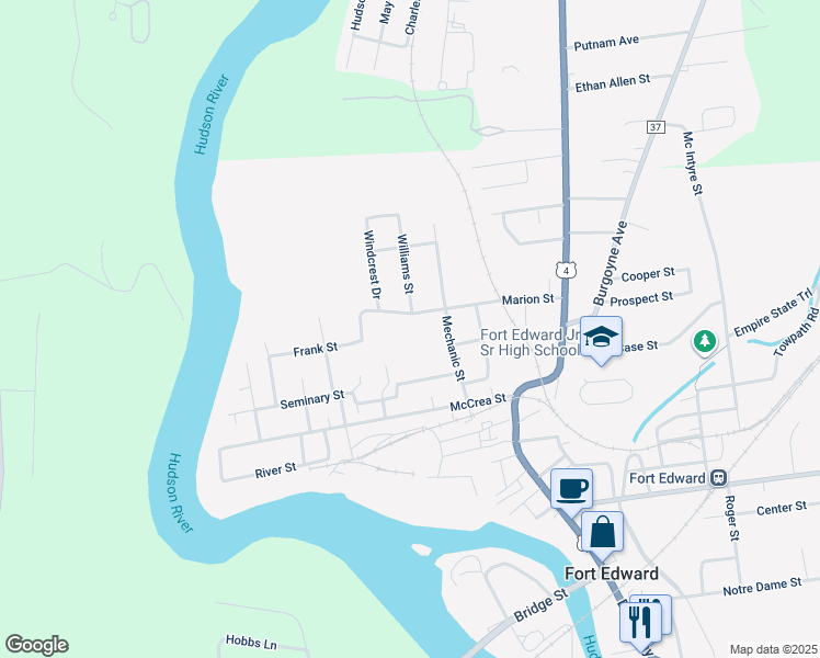 map of restaurants, bars, coffee shops, grocery stores, and more near 26 Seminary Street in Fort Edward