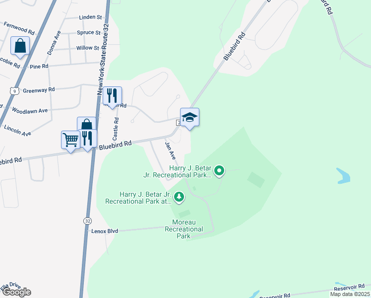 map of restaurants, bars, coffee shops, grocery stores, and more near 76 Bluebird Road in South Glens Falls