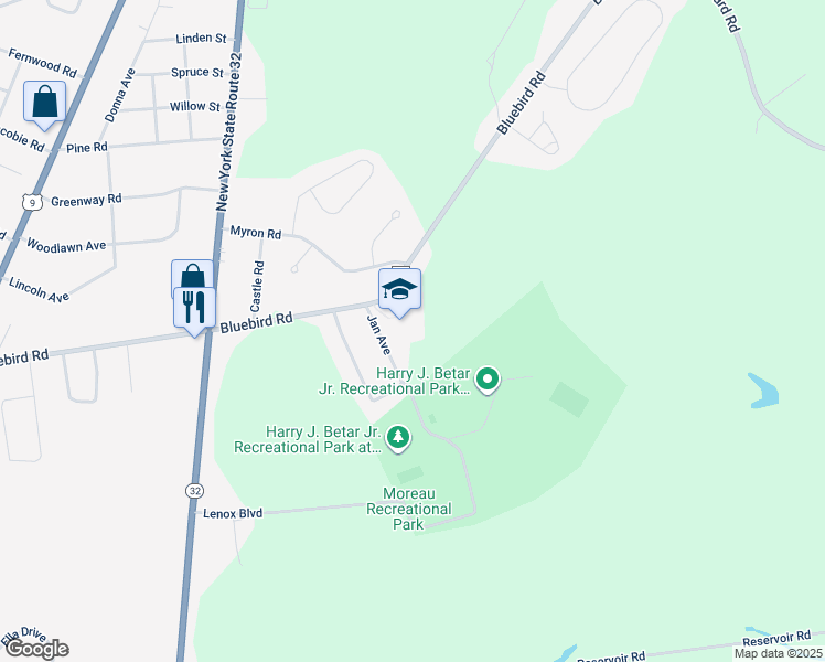map of restaurants, bars, coffee shops, grocery stores, and more near 76 Bluebird Road in South Glens Falls