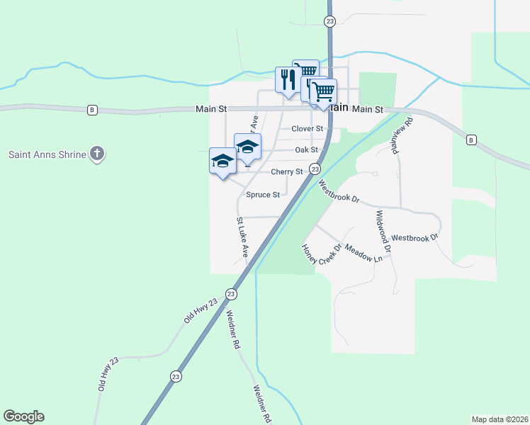 map of restaurants, bars, coffee shops, grocery stores, and more near 1145 Maple Street in Plain
