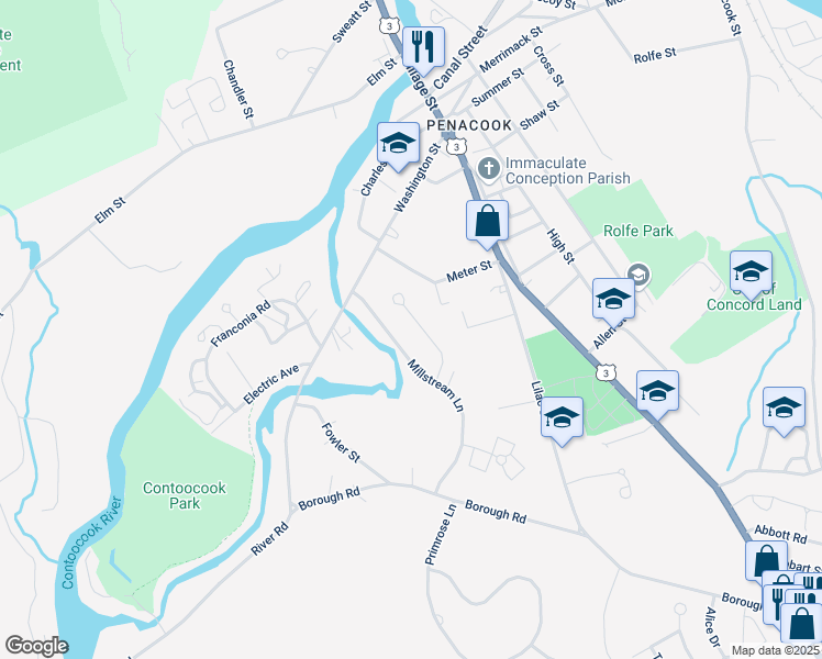 map of restaurants, bars, coffee shops, grocery stores, and more near 14 Bentwood Street in Concord