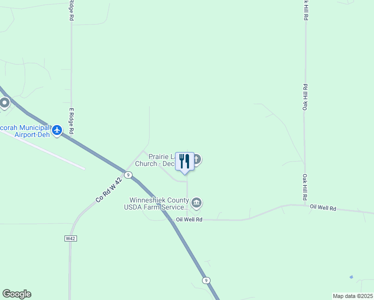 map of restaurants, bars, coffee shops, grocery stores, and more near 2333 Sweet Parkway Road in Decorah
