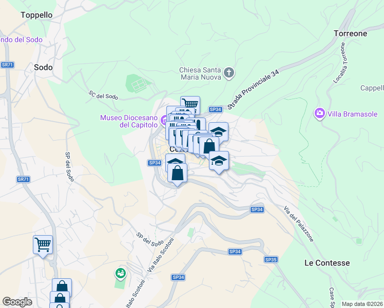 map of restaurants, bars, coffee shops, grocery stores, and more near 31 Vicolo Boni in Cortona