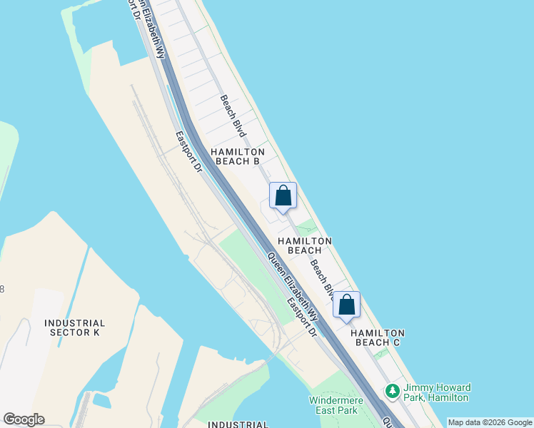 map of restaurants, bars, coffee shops, grocery stores, and more near 470 Beach Boulevard in Hamilton