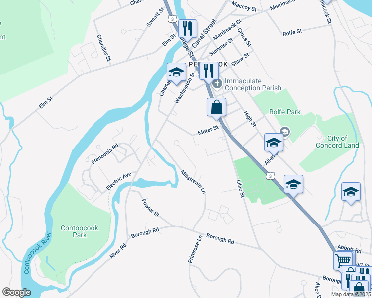 map of restaurants, bars, coffee shops, grocery stores, and more near 14 Bentwood Street in Concord