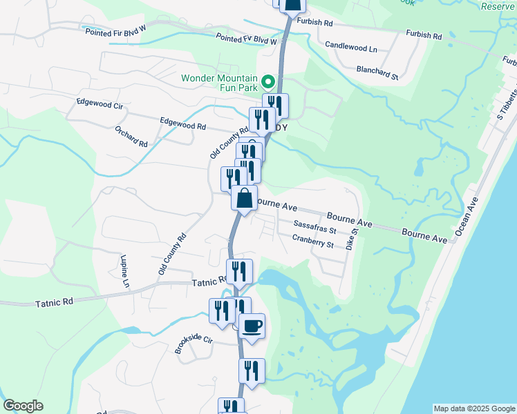 map of restaurants, bars, coffee shops, grocery stores, and more near 31 Bourne Avenue in Wells