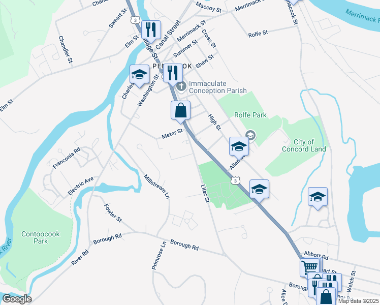 map of restaurants, bars, coffee shops, grocery stores, and more near 40 Lilac Street in Concord