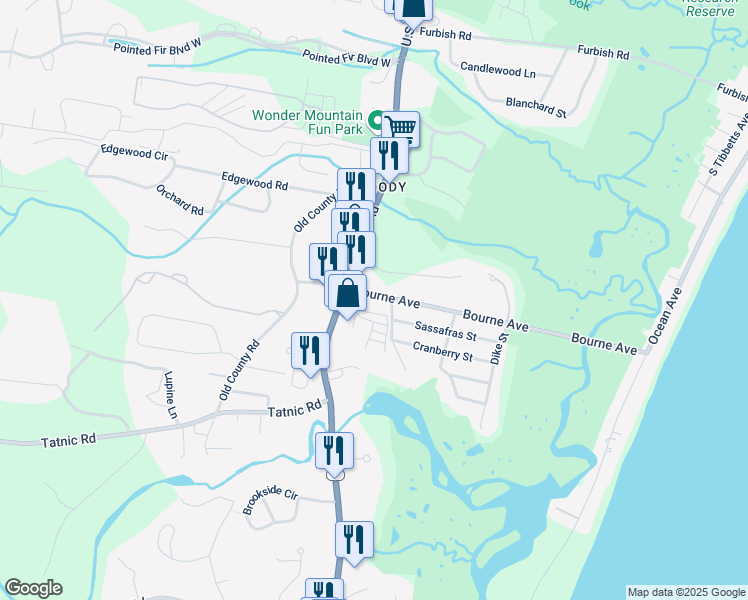 map of restaurants, bars, coffee shops, grocery stores, and more near 31 Bourne Avenue in Wells
