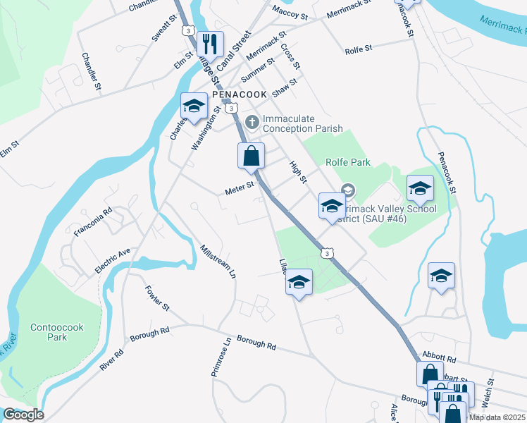 map of restaurants, bars, coffee shops, grocery stores, and more near 40 Lilac Street in Concord
