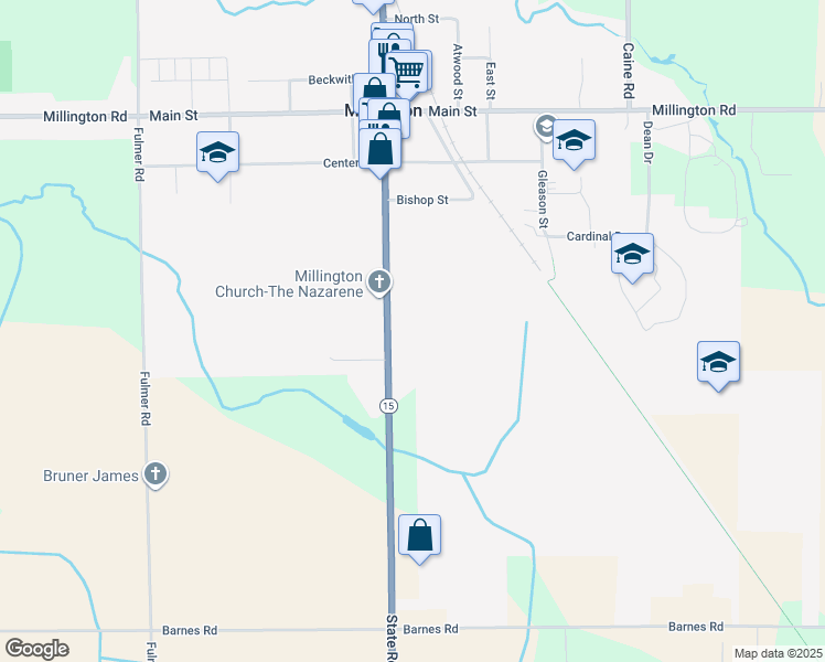 map of restaurants, bars, coffee shops, grocery stores, and more near 8728 State Road in Millington