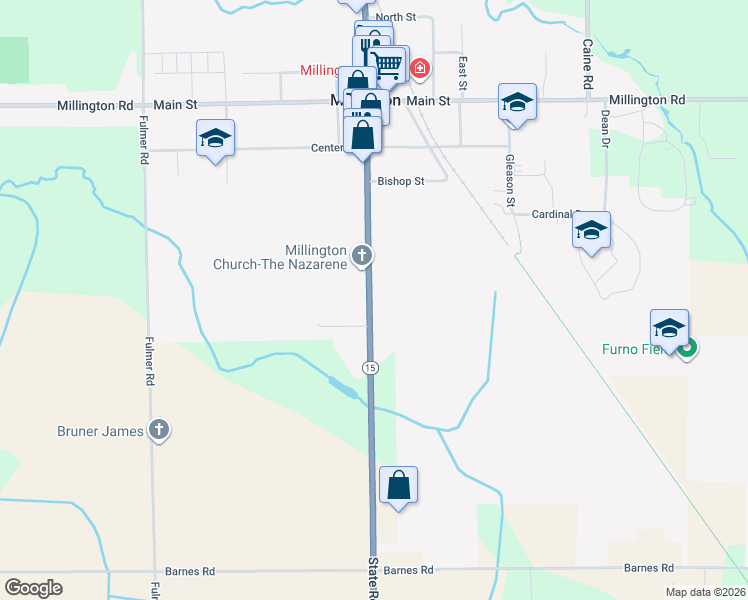 map of restaurants, bars, coffee shops, grocery stores, and more near 8728 State Road in Millington