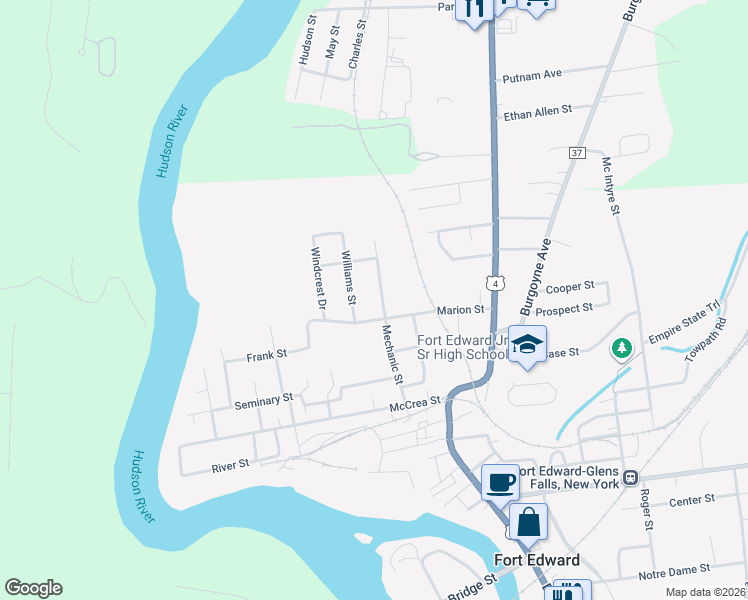 map of restaurants, bars, coffee shops, grocery stores, and more near 1 Thornwood Dr in Fort Edward