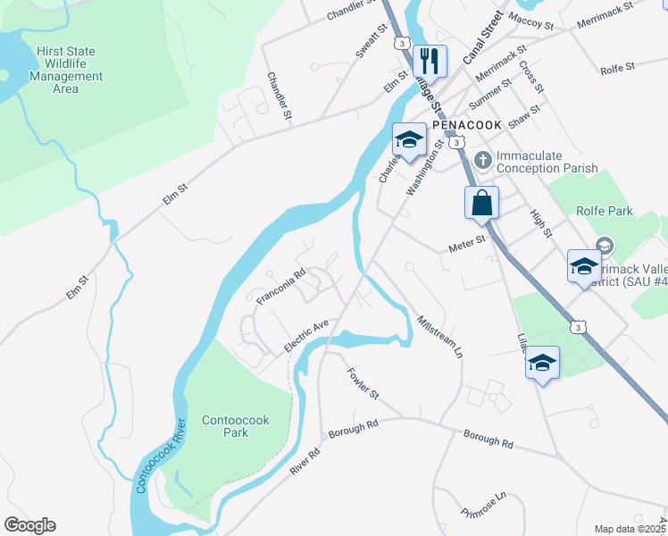 map of restaurants, bars, coffee shops, grocery stores, and more near 4 Whitewater Drive in Concord