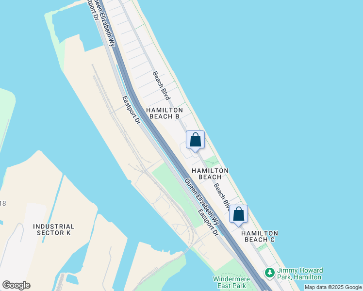 map of restaurants, bars, coffee shops, grocery stores, and more near 470 Beach Boulevard in Hamilton