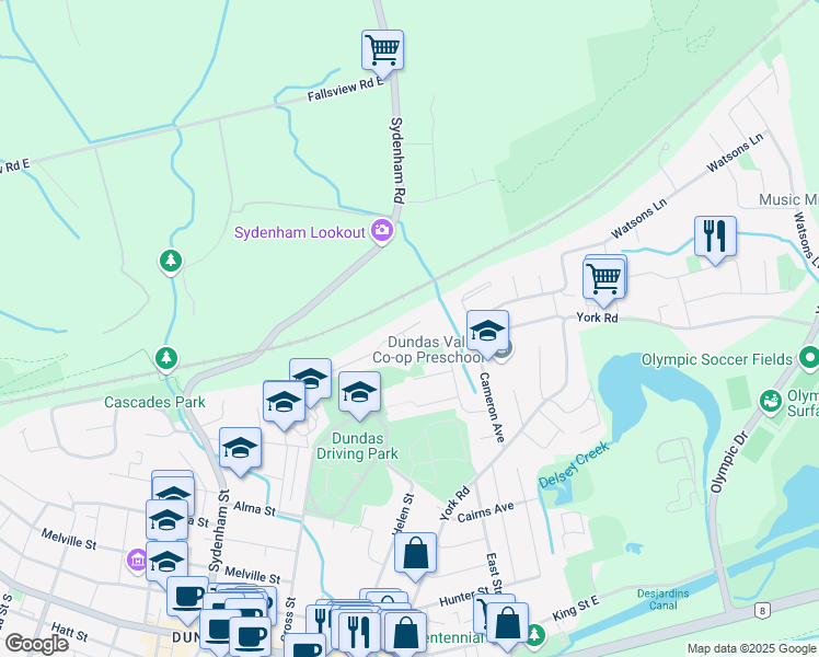 map of restaurants, bars, coffee shops, grocery stores, and more near 10 McKay Ct in Hamilton Division
