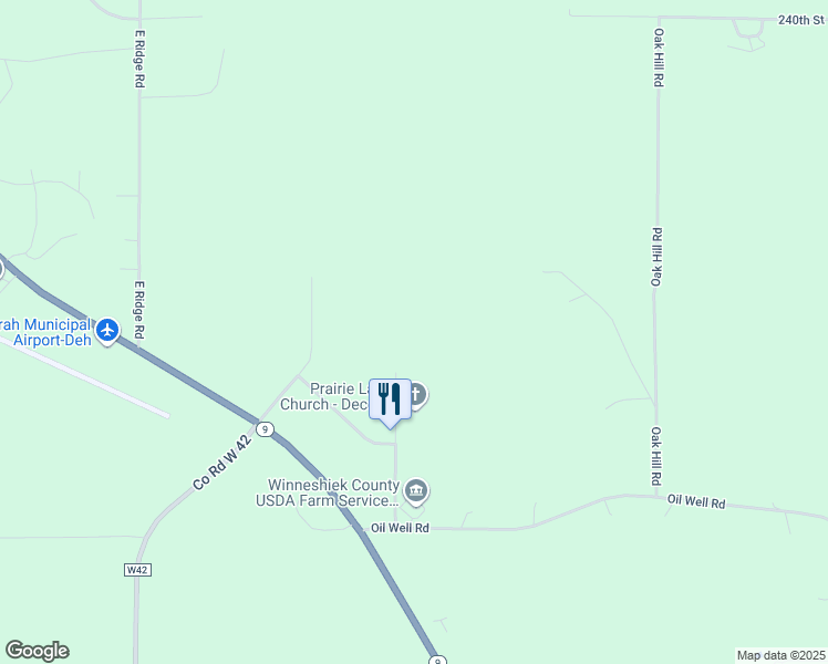 map of restaurants, bars, coffee shops, grocery stores, and more near 2333 Sweet Parkway Road in Decorah