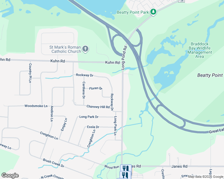 map of restaurants, bars, coffee shops, grocery stores, and more near 150 Rockway Drive in Rochester