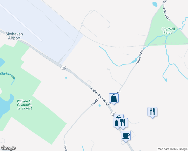 map of restaurants, bars, coffee shops, grocery stores, and more near 314 Rochester Hill Road in Rochester