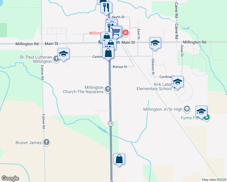 map of restaurants, bars, coffee shops, grocery stores, and more near 8679 State Road in Millington