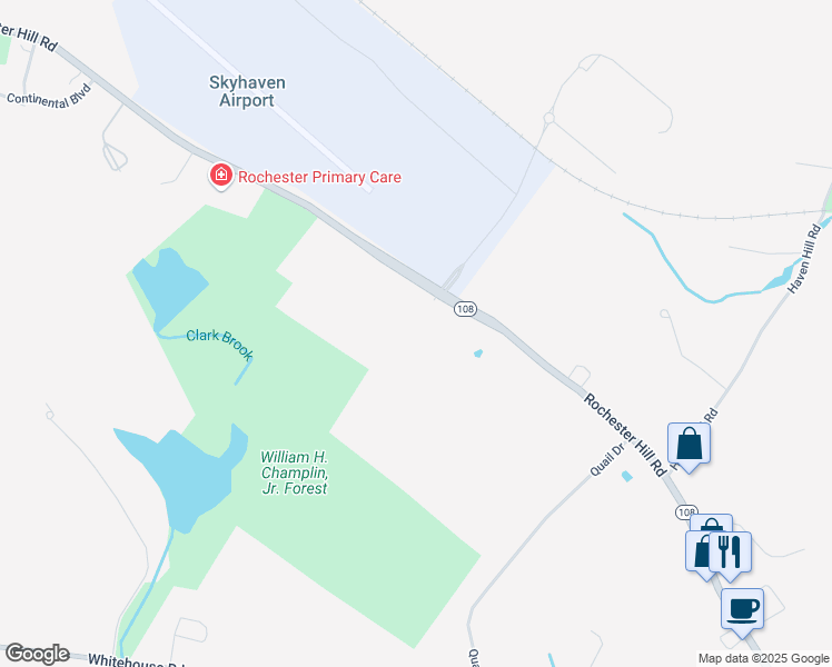 map of restaurants, bars, coffee shops, grocery stores, and more near 287 Rochester Hill Road in Rochester