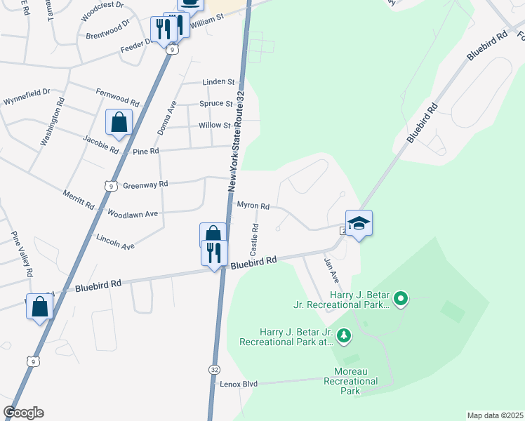 map of restaurants, bars, coffee shops, grocery stores, and more near 15 Castle Road in South Glens Falls