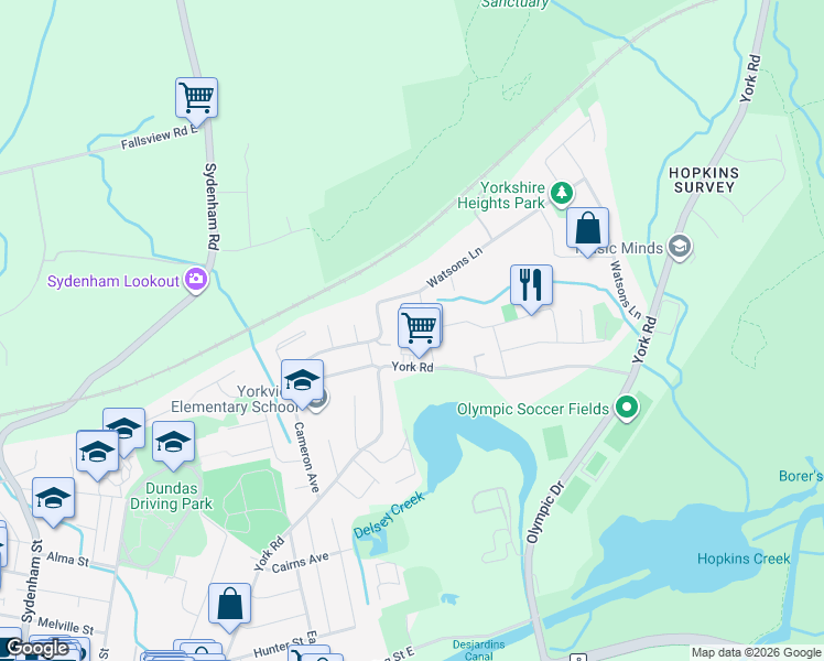 map of restaurants, bars, coffee shops, grocery stores, and more near 23 Watsons Lane in Hamilton