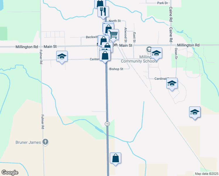 map of restaurants, bars, coffee shops, grocery stores, and more near 8661 State Road in Millington