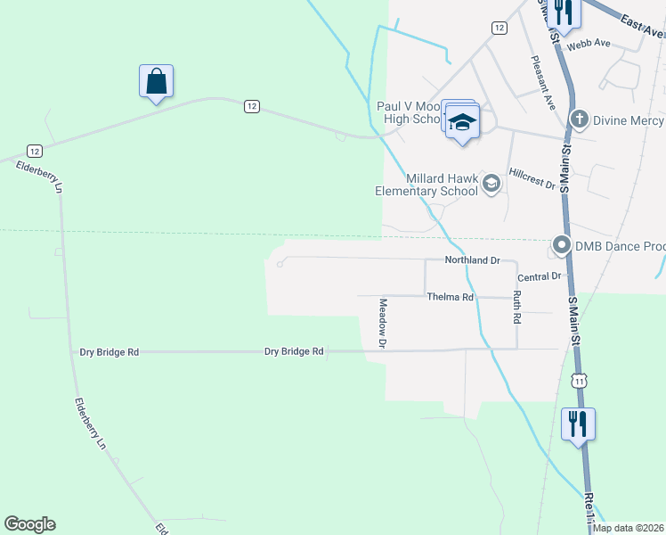 map of restaurants, bars, coffee shops, grocery stores, and more near 275 Northland Drive in Central Square