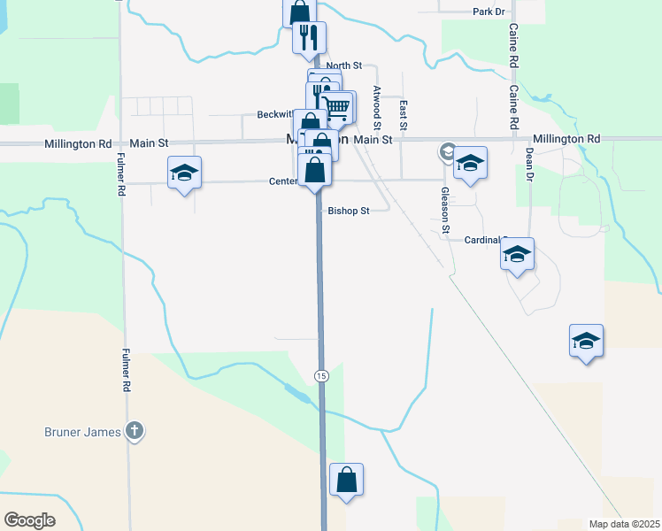 map of restaurants, bars, coffee shops, grocery stores, and more near 8679 State Road in Millington