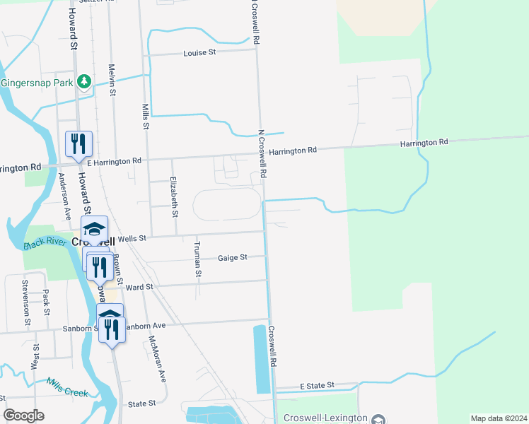 map of restaurants, bars, coffee shops, grocery stores, and more near 278 North Croswell Road in Croswell