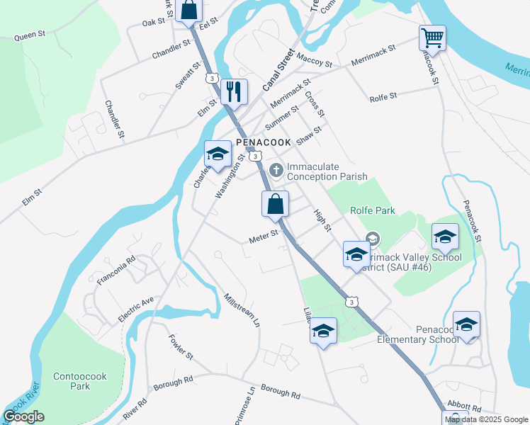 map of restaurants, bars, coffee shops, grocery stores, and more near 23 Meter Street in Concord