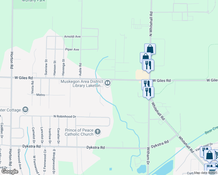 map of restaurants, bars, coffee shops, grocery stores, and more near 991 West Giles Road in Muskegon