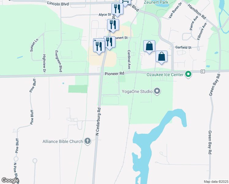 map of restaurants, bars, coffee shops, grocery stores, and more near 6298 Concord Street in Cedarburg
