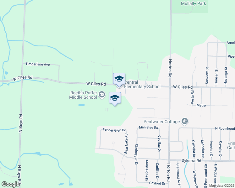map of restaurants, bars, coffee shops, grocery stores, and more near 1807 West Giles Road in Muskegon