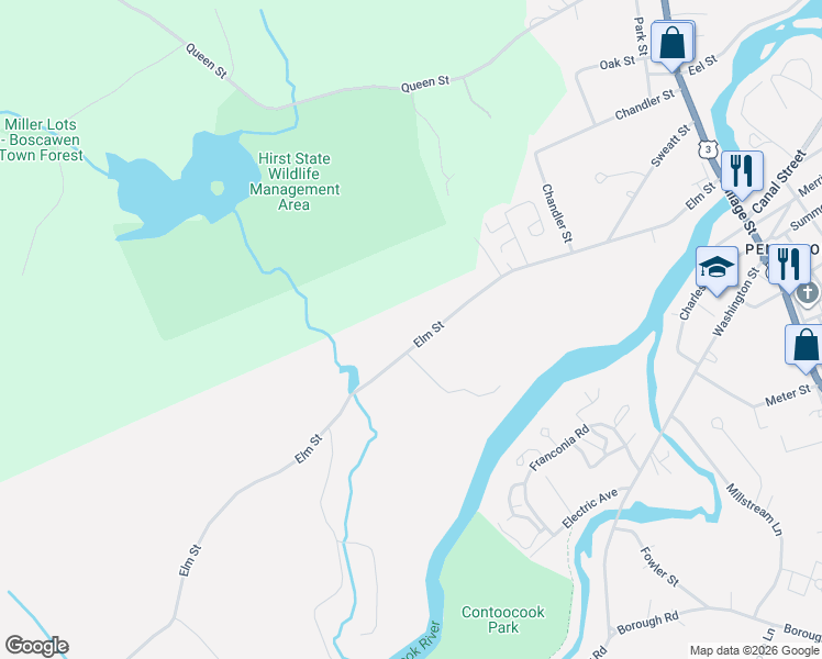 map of restaurants, bars, coffee shops, grocery stores, and more near 132 Elm Street in Concord
