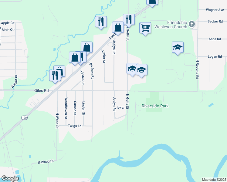 map of restaurants, bars, coffee shops, grocery stores, and more near 739 Giles Road in Muskegon