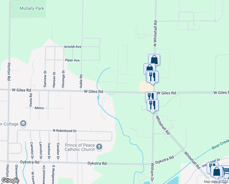 map of restaurants, bars, coffee shops, grocery stores, and more near 991 West Giles Road in Muskegon