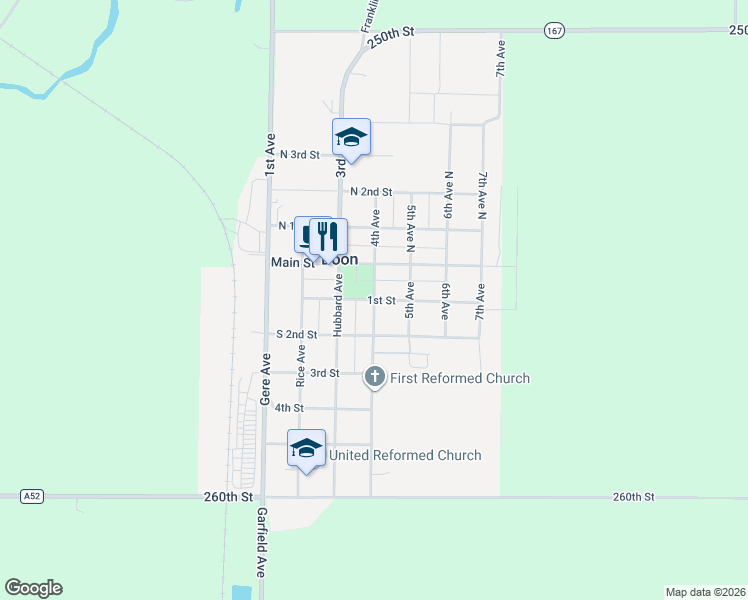 map of restaurants, bars, coffee shops, grocery stores, and more near 1st Street in Doon